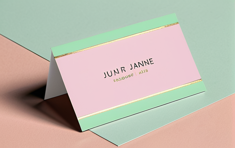 **Colorful Business Card Design**
Create an image of a stylish business card showcasing a pastel color scheme. The card should feature a cheerful and elegant design, incorporating soft hues like light pink, mint green, and lavender. Include elements such as a unique font that highlights the name prominently, and subtle accents of gold or silver for a professional touch.